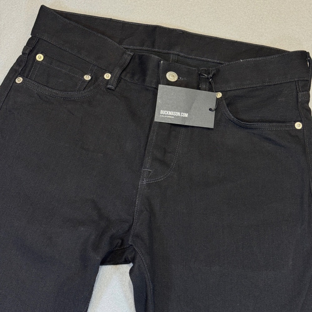 BUCK MASON Black Maverick Slim Jeans Mens‎ 31x28 Tagged 31x34 Button Fly $148